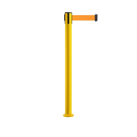 MONTOUR LINE Stanchion Belt Barrier Fixed Base Yellow Post 9ft.Fl. Orange Belt MSX630F-YW-FOR-90
